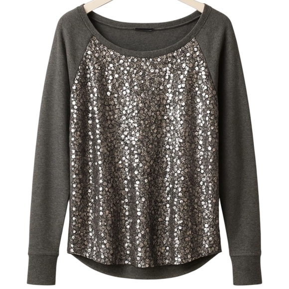 EXPRESS Gray Sequin Raglan Sweatshirt Women's Medium Cozy Cotton Glam Y2K Trendy - Picture 1 of 8